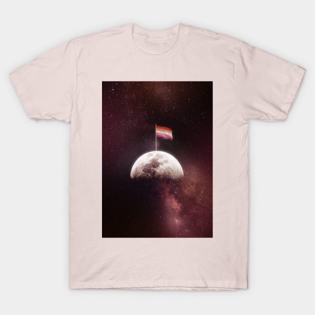 Lesbian Flag on the moon poster art T-Shirt by MairlaStore